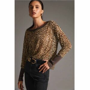 Pilcro Anthropologie Boxy Heritage Pullover Blouse Top Leopard Printed L 277940